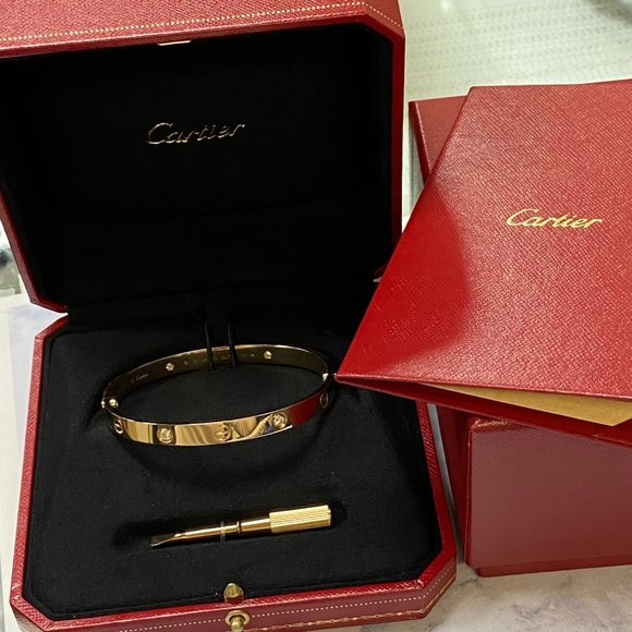 Cartier Jewelry - Cartier Love 4 Diamond Bracelet 18K Rose Gold Size 19